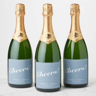 Glacier Blue & White Modern Minimalist Wedding Sparkling Wine Label