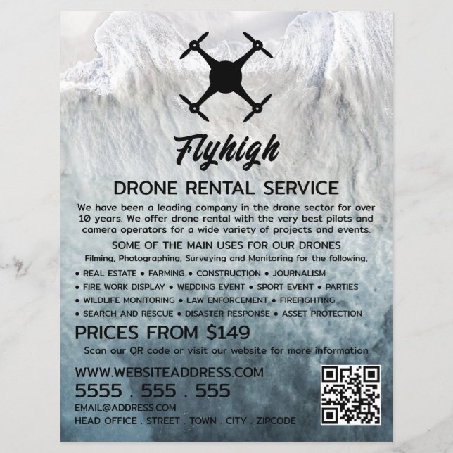 Glacier Drone Silhouette, Drone Rental Company Flyer (Front)