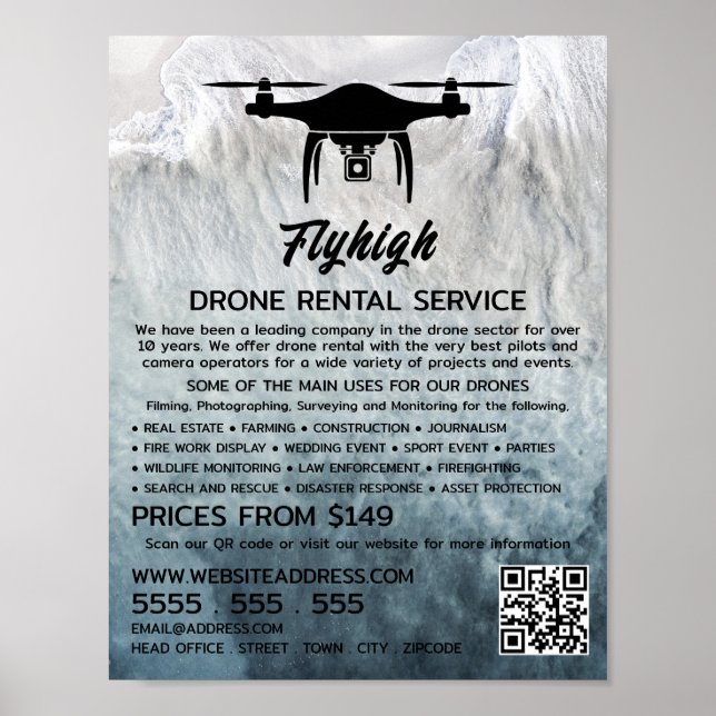 Glacier Drone Silhouette, Drone Rental Company Poster (Front)