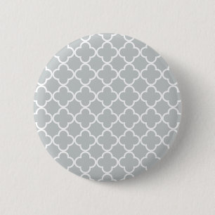 Glacier Grey White Quatrefoil Moroccan Pattern 6 Cm Round Badge