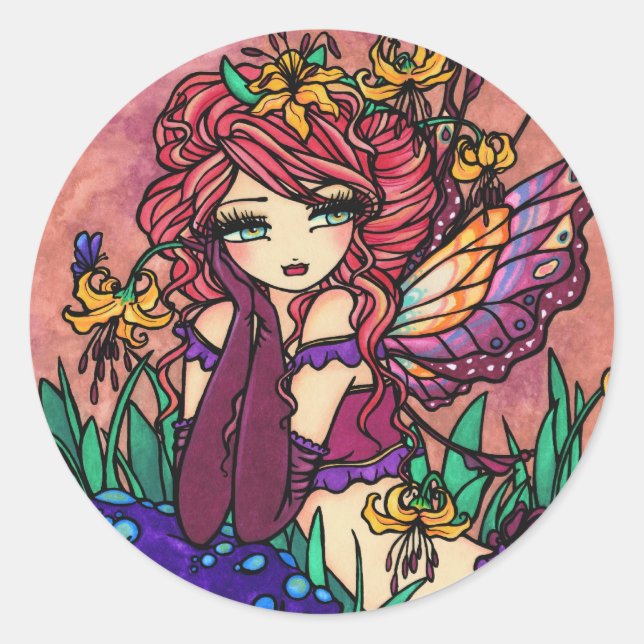 "Glacier Lily" Fairy Fantasy Fairy Art Classic Round Sticker (Front)