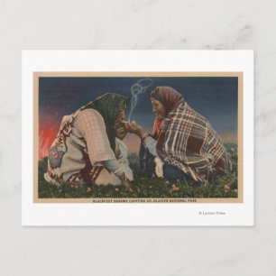Glacier, MT - Two Blackfoot Natives Smoking Postcard