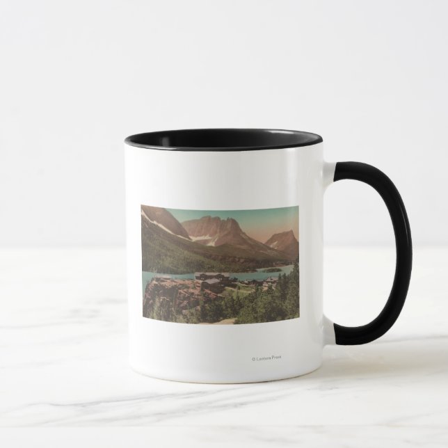 Glacier, MT - View of Chalets & Lake St. Marys Mug (Right)