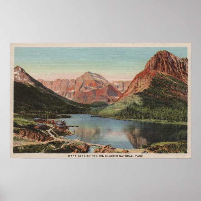Glacier, MT - View of the Many Glacier Region Poster (Front)