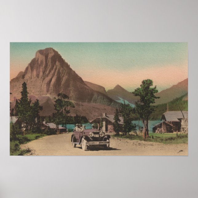 Glacier, MT - View of Two Chalets & Mt. Rockwell Poster (Front)