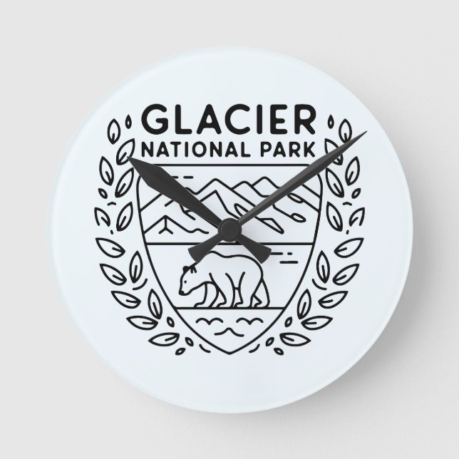 Glacier National Park Bear Emblem Round Clock (Front)
