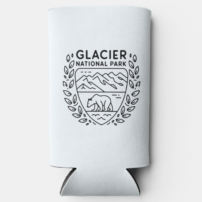 Glacier National Park Bear Emblem Seltzer Can Cooler (Front)