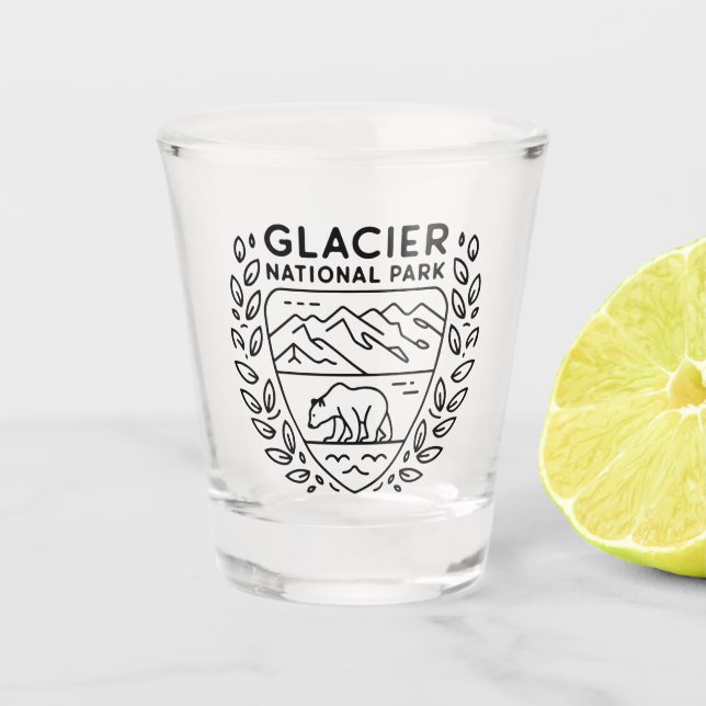 Glacier National Park Bear Emblem Shot Glass (Front)
