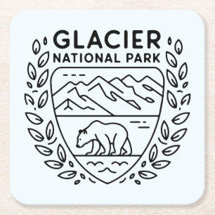 Glacier National Park Bear Emblem Square Paper Coaster