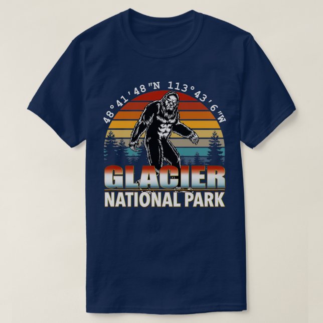 Glacier National Park Bigfoot with GPS Location 1 T-Shirt (Design Front)