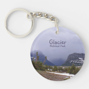 Glacier National Park Blue Clouds and Alpine Trees Key Ring