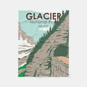 Glacier National Park Going to the Sun Road Retro  Fleece Blanket