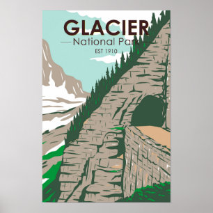 Glacier National Park Going to the Sun Road Retro Poster