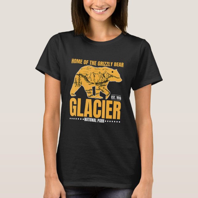 Glacier National Park Grizzly Bear Hiking Vacation T-Shirt (Front)