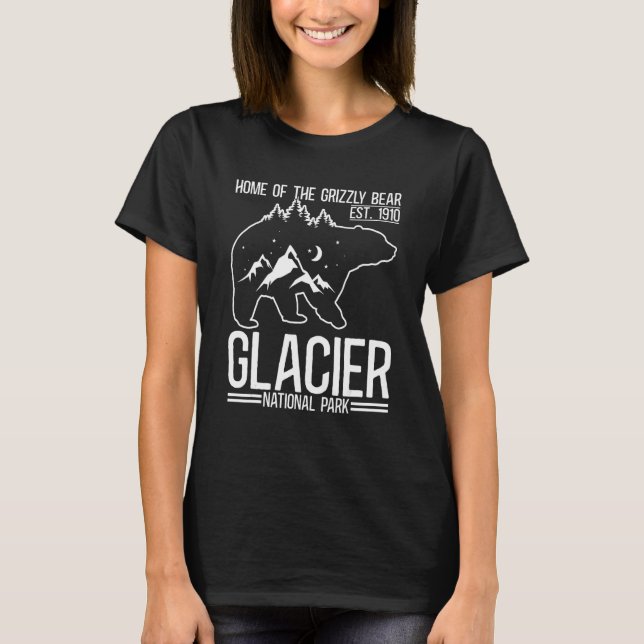Glacier National Park Grizzly Bear Hiking Vacation T-Shirt (Front)