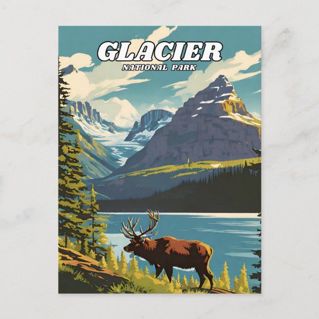 Glacier National Park illustration retro Decorativ Postcard (Front)