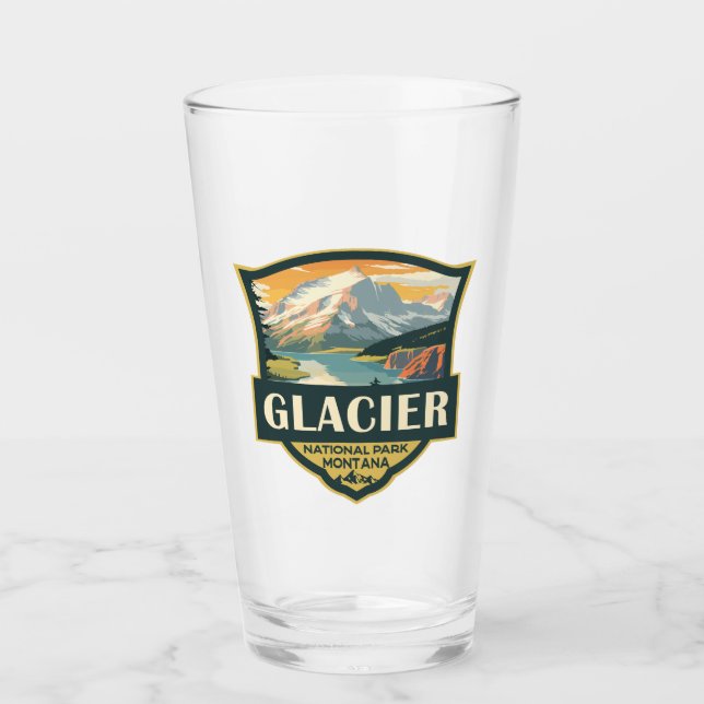 Glacier National Park Illustration Travel Vintage Glass (Front)