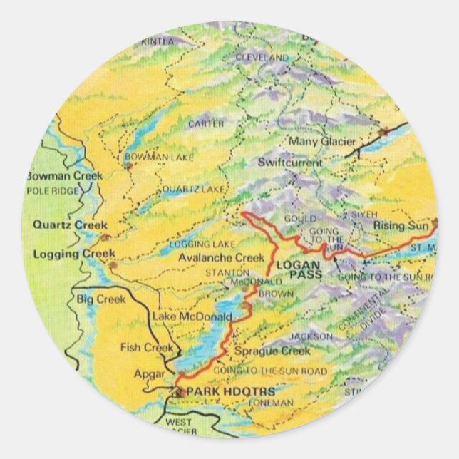 Glacier National Park Map Classic Round Sticker (Front)