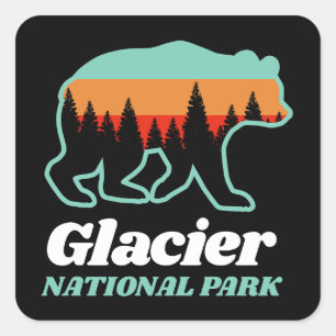 Glacier National Park Montana Bear Retro Vintage Square Sticker