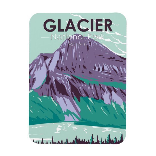 Glacier National Park Montana Hidden Lake Vintage Magnet (Vertical)
