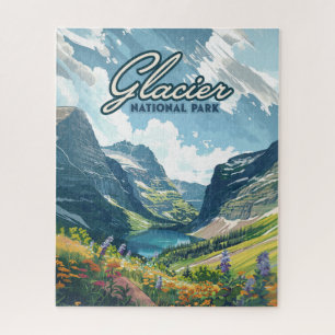 Glacier National Park Montana Lake Retro Jigsaw Puzzle