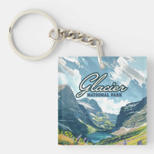 Glacier National Park Montana Lake Retro Key Ring