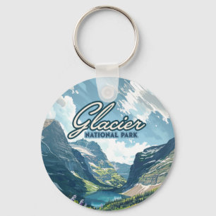Glacier National Park Montana Lake Retro Key Ring