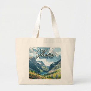 Glacier National Park Montana Lake Retro Large Tote Bag