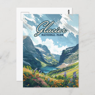 Glacier National Park Montana Lake Retro Postcard