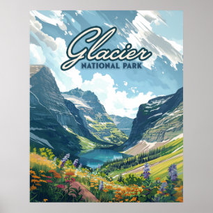 Glacier National Park Montana Lake Retro Poster