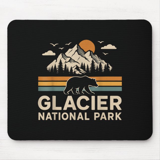 Glacier National Park Montana Outdoor Hiking Retro Mouse Pad (Front)