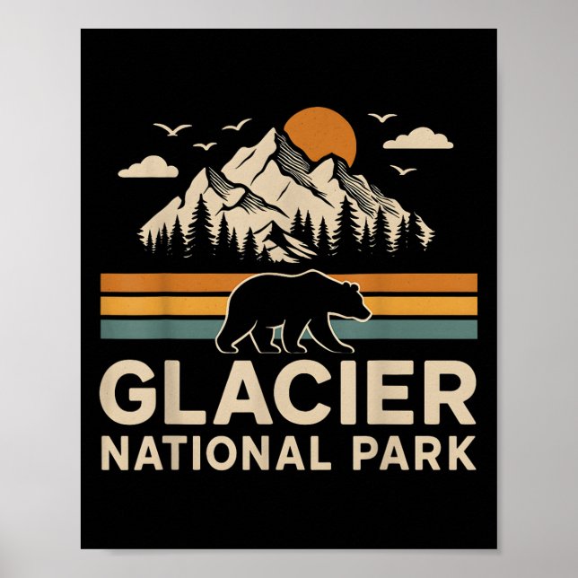 Glacier National Park Montana Outdoor Hiking Retro Poster (Front)