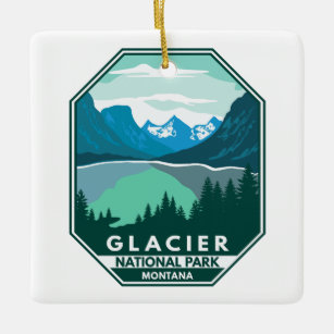 Glacier National Park Montana Retro Emblem Ceramic Ornament