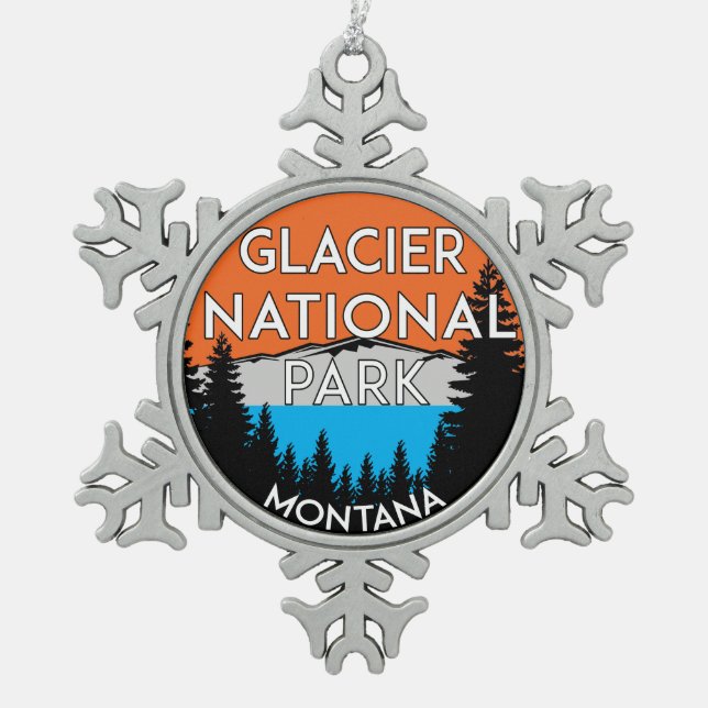 Glacier National Park Montana Snowflake Pewter Christmas Ornament (Front)