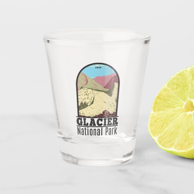 Glacier National Park Montana Triple Divide Peak Shot Glass (Front)