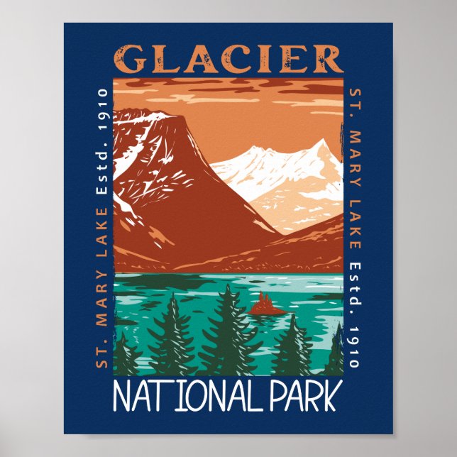Glacier National Park Montana Vintage Distressed  Poster (Front)