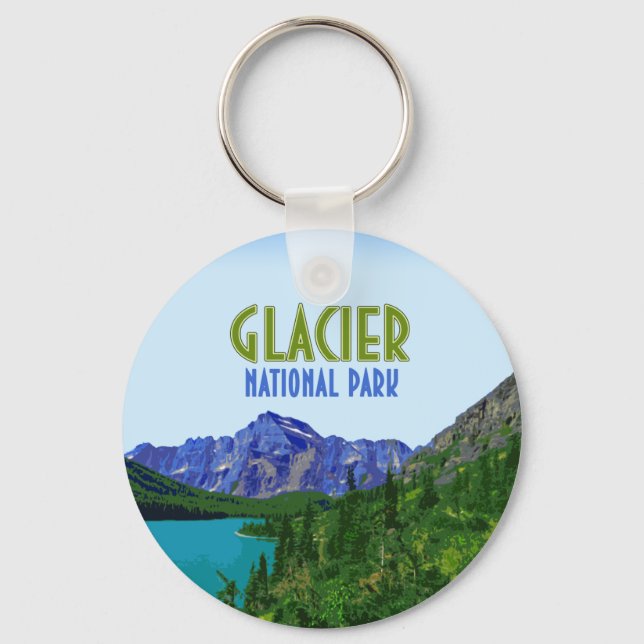 Glacier National Park Montana Vintage Key Ring (Front)
