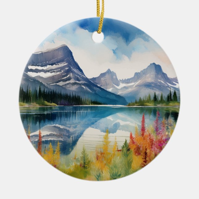 Glacier National Park Montana Watercolor Ceramic Ornament (Front)