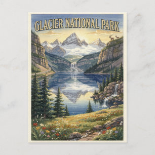 Glacier National Park Montana Watercolor Postcard