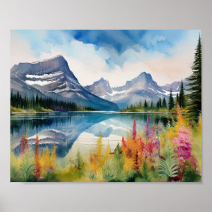 Glacier National Park Montana Watercolor Poster