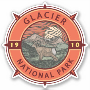 Glacier National Park Retro Bighorn Sheep Compass