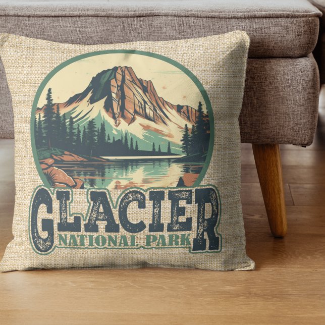 Glacier National Park Retro Vignette Cushion (Creator Uploaded)
