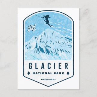 Glacier National Park Ski Badge Postcard