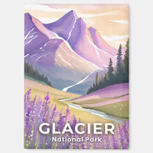 Glacier National Park   Spring Lavender Watercolor Magnet