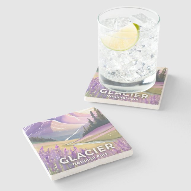 Glacier National Park | Spring Lavender Watercolor Stone Coaster (Side)