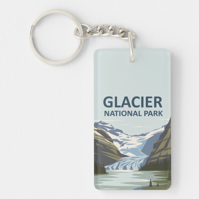 Glacier National Park Travel Art Key Ring (Front)