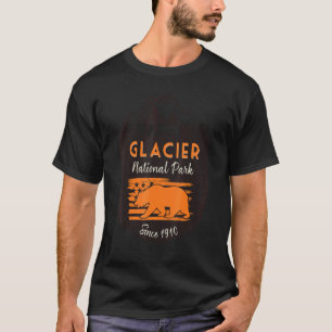 Glacier National Park US Flag Grizzly Bear Mountai T-Shirt