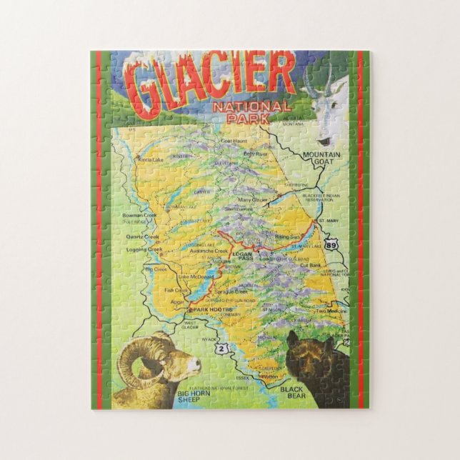 Glacier National Park Vintage Map Jigsaw Puzzle (Vertical)