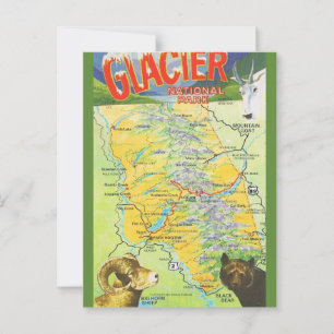 Glacier National Park Vintage Map Postcard