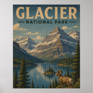 Glacier National Park Vintage WPA Style Mountain L Poster